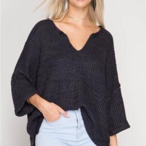 She + Sky slouchy oversized sweater short sleeve size small medium large XL grey